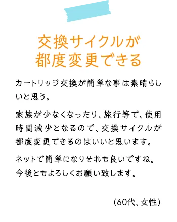 交換サイクルが都度変更できる