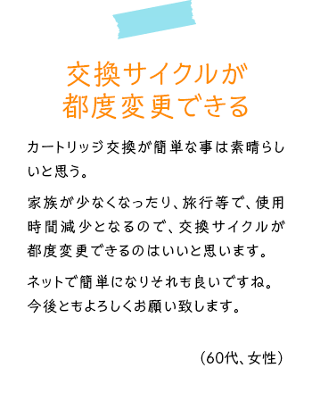 交換サイクルが都度変更できる